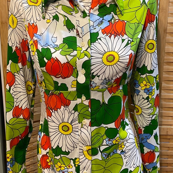 Vintage Anika Mod Flower Power Long Sleeve Maxi Dress Sz M Dagger Collar - Picture 8 of 14